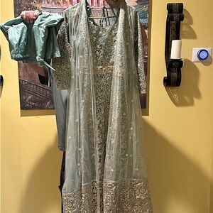 India Boutique Green and Gold Embroidered Wedding Dress